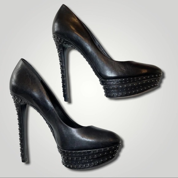 BRIAN ATWOOD EDGY SEXY BISHING PLATFORM LEATHER STUDDED HEELS PUMPS BLACK - 8.5 - Picture 5 of 8